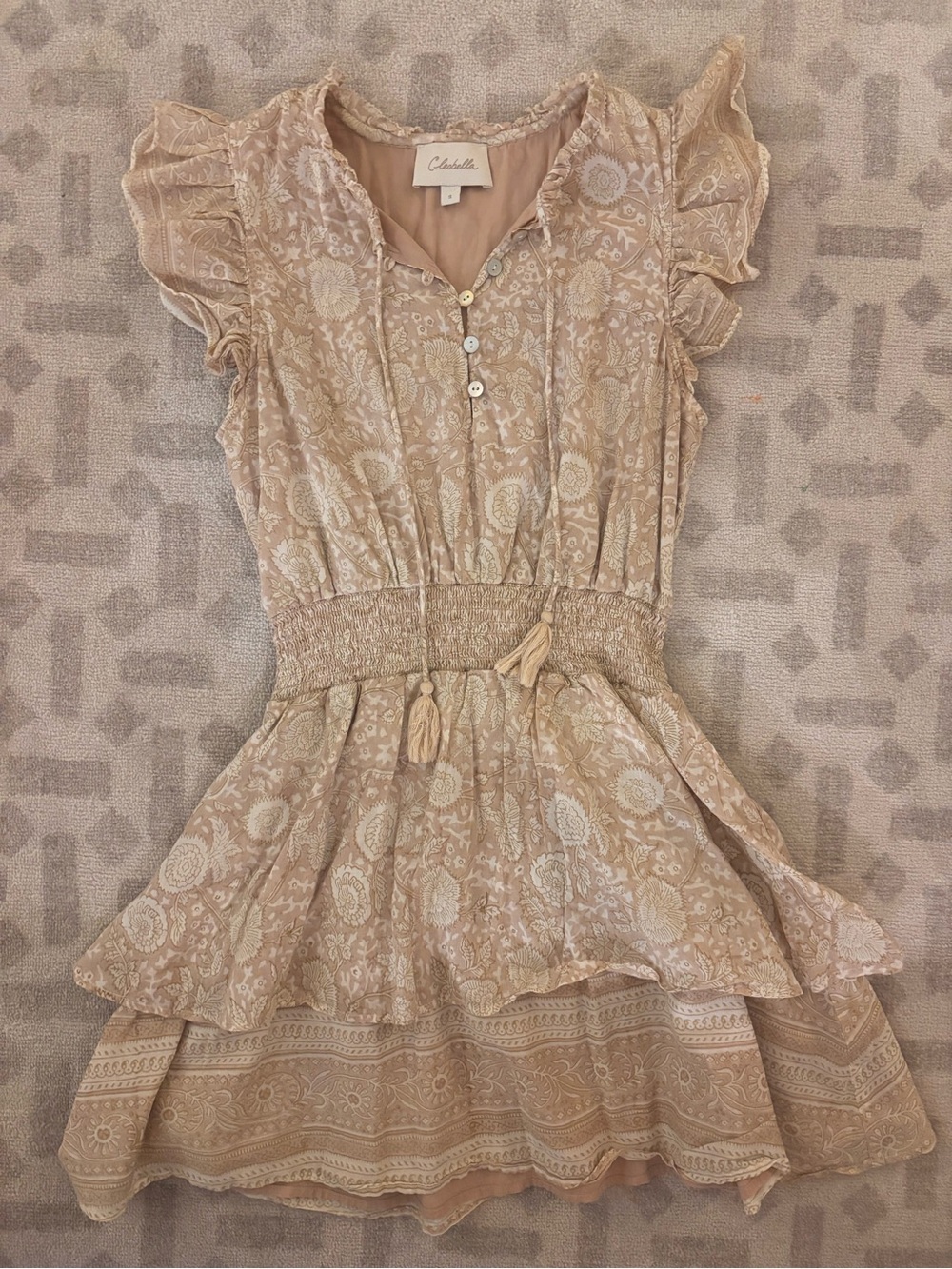 Cleobella Beige Floral Smocked Waist Dress